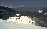 Mountain cabin in winter snow, Pyrenees, France