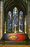 Salisbury Cathedral interior/altar and stained-glass window, Wiltshire, England